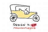 Drawing of a Ford Model T with caption: “design is not manufacturing”