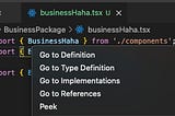 vscode screenshot with Go to definition option on a code import