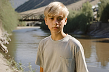 A teenage boy standing by a river.