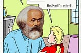 Meme of Karl Marx holding little girl by arms, text captioned in article