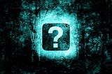 Question mark in the centre of a blue forest