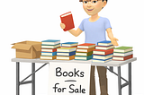A cartoonish image of author Jason A. Kilgore standing behind a folding table laden with books. He’s holding a book and gesturing to the books on the table. A sign on the table reads “Books for Sale.”