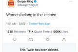 Burger King provocative tweet on International Women’s Day