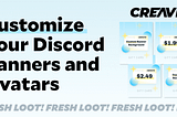 Four discount gift cards and rewards from Creavite.co. Creavite allows Discord users to customize their banners and avatars.