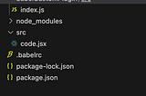 Project structure with code in yourapp/src/code.jsx, package.json, .babelrc and babelCustomPlugin folder for babel code