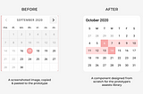 An image showing  the original and redesigned calendar. The original is a screenshot and the new is designed by the author.