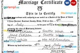 USA Idaho marriage certificate example in PSD format, fully editable