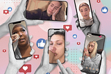 Illustration of hands holding phone screens with social media videos that show people crying, talking to the camera, or looking distraught.