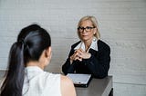Woman at an interview.