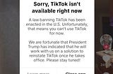 Announcement of the TikTok ban on the app.