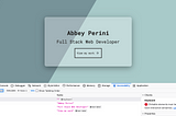 a screenshot of the landing page of abbeyperini.dev with Firefox accessibility tools open