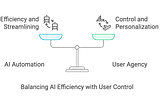 Image shows a balance between AI efficiency and User control. It shows a subtle yet color image to show one needs to balance these two.
