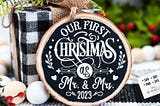 Mr and Mrs Christmas ornament svg, First Christmas ornament svg, Round Christmas svg, First Christmas round ornament svg, Married svg
