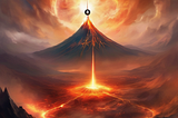 AI generated image of Mount Doom with the Amazon logo as the eye of Sauron