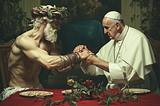 Dionysus arm wrestling the Pope.