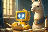 “A happy yellow robot and a white llama working together on some old scrolls in the style of Johannes Vermeer. The scene features soft, natural light” (DALL·E).