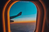 A photo of an airplane wing while