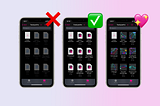 Image showing three phone screens with grading levels of file thumbnail quality.