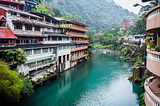 The town of Wulai in the middle of a gorge, near Taipei, Taiwan