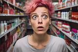 A non binary indiviudual in a supermarket, overwhelmed, moni_v blog