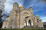 A photo of the Cathedral of the Nativity of Christ. It survived the Soviet era as a planetarium and is now the largest Orthodox church in Riga.