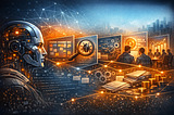 Illustration showing AI’s impact on software engineering productivity, connecting workflow speed, code review, developer learning, codebase complexity, and executive ROI decisions through an interconnected futuristic system.