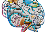 Colorful logo for brainstrike logo, brain with lightning bolt