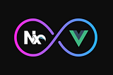 Nx logo and Vue/js logo inside an infinity sign with the HeroDevs colors