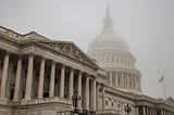 Thick fog envelopes the U.S. Capitol dome behind the U.S. House of Representatives on 4 November 2022 in Washington, DC. Photo by Samuel Corum/Getty Images