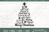 Christmas Tree in Words, Christian SVG, Peace, Noel, Joy, Merry Christmas Dxf, Eps Png, Silhouette, Cricut, Digital Download, Card, Cut File