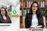 Original image of author compared to an AI-generated headshot created using Fiverr