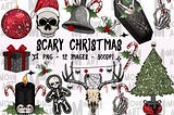 Scary Christmas Clipart Bundle, gothic Christmas PNG Clip art, Spooky Christmas Clipart, Witchy Christmas, PNG digital Download.