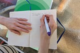 A writer writes in her notebook “To bridge or not to bridge”.