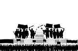 Silhouetted men on capitol building