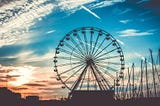 Ferris wheel at dusk.