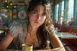 young woman sitting in a coffee shop, connecting with her friends