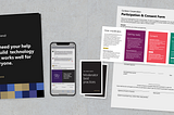 A range of data collection communications from left to right; recruitment collateral and social media post, a moderator best practice pocket guide, and a consent form.