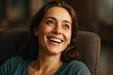 An AI created illustration of a very happy woman in her thirties.