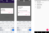 The picture contains 3 screens. On first, the app is creating a task named “Medium Article”. On second the app is creating a subtask called “First article” with description “show the current project status”. The 3rd show a list of subtasks