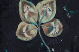 Gina Fiedel Painting Detail 4-leafed clover 1990 oil on wood black background