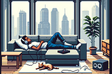 Someone laying on a coach, pixel art