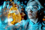Image of woman looking at human lungs