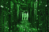 Image from movie “The Matrix” of streams of code in green on black background