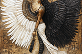 Egyptian goddess Isis with white and black wings