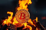 An image of a “bitcoin” smoldering on a pile of burning coals.