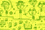 Some funny little men I’ve doodled this week (green on yellow)
