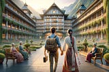 A couple from a foreign country walks into a hotel with anticipation, showcasing the need for multilingual communication in hospitality.