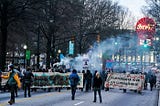 A protest in the streets of Atlanta following the killing of environmental activist Tortuguita.