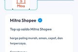Top Up Saldo Mitra Shopee Murah via Pulsa