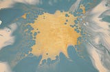 Foto abstracta de Susan Wilkinson, una mancha amarilla que se expande sobre fondo celeste y blanco.